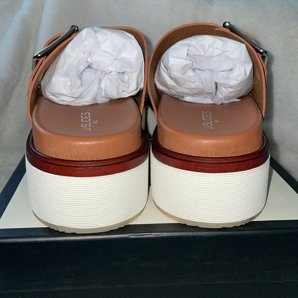 NWT J/SLIDES BOWIE Cognac Leather Sandal - Picture 7 of 12